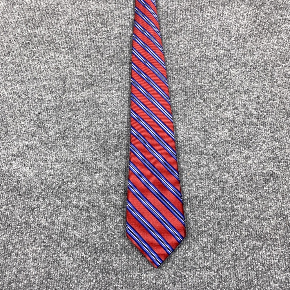Chaps Tie Mens One Size Red Blue White Striped Silk Business Necktie